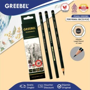 GREEBEL Pensil kayu 12B 7018 (12PCS/SET) / Pensil Tulis Ujian Sekolah Pensil Gambar