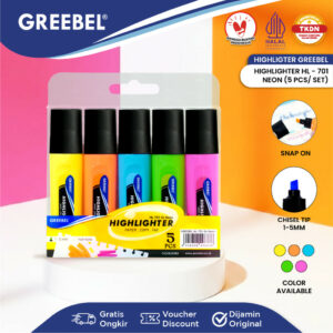 GREEBEL Highlighter 1 Set 5 Warna HL-701 Neon / Penanda Warna Tebal [ 1 SET 5 WARNA ] Stabilo