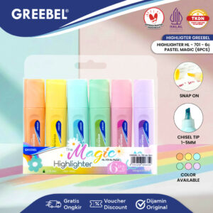 GREEBEL Highlighter 1 Set 6 Warna HL-701 Magic / Penanda Warna Soft Pastel [ 1 SET 6 WARNA ] Stabilo Pastel