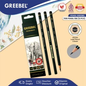 GREEBEL Pensil kayu 10B 7018 (12PCS/SET) / Pensil Tulis Ujian Sekolah Pensil Gambar