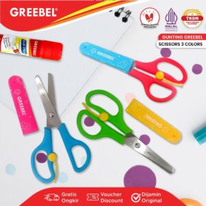 GREEBEL Gunting Scissor Warna Warni (Scissor 3 Colours) / Gunting Sekolah Mini Stainless Anti Karat Nyaman Digunakan